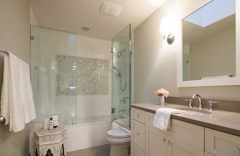 drop in tub shower Bathroom Transitional with bathtubshower combo beige bathroom